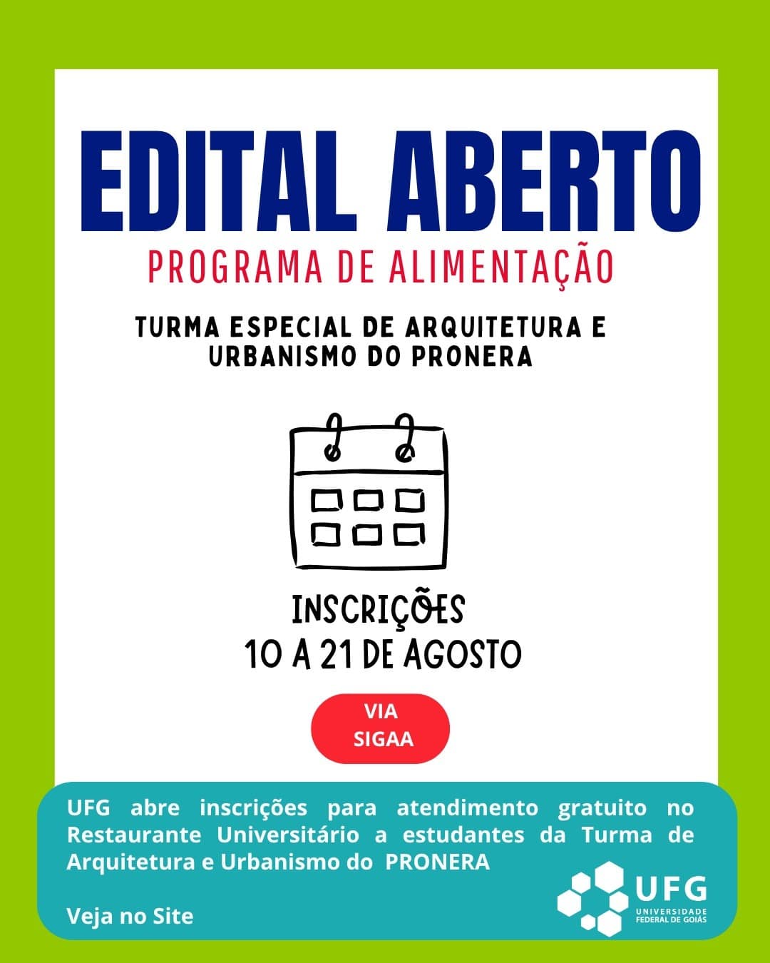 Imagem da publicação: 🍽️ Isenção no RU para estudantes do PRONERA: inscrições abertas
