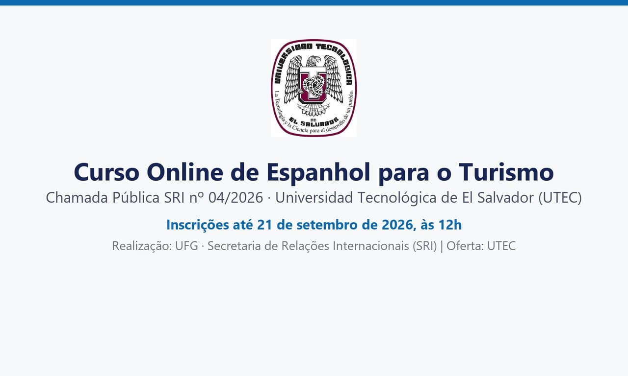 Imagem da publicação: Curso online de Espanhol para o Turismo — Chamada Pública SRI nº 04/2026 (UFG)